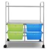 HONEY JOY TOPB003952 4-Drawer Plastic Rolling Storage Cart Metal Rack Organizer Shelf with Wheels Green+Blue