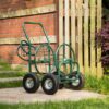 Glitzhome 1429004167 250 ft. Green Steel 4-Wheel Garden Hose Reel Cart