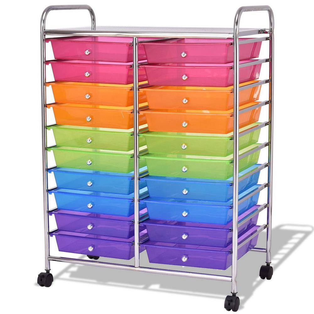 Boyel Living HYSN-56501RB 20 Plastic Drawers Multi-Color Storage Rolling Cart Studio Organizer