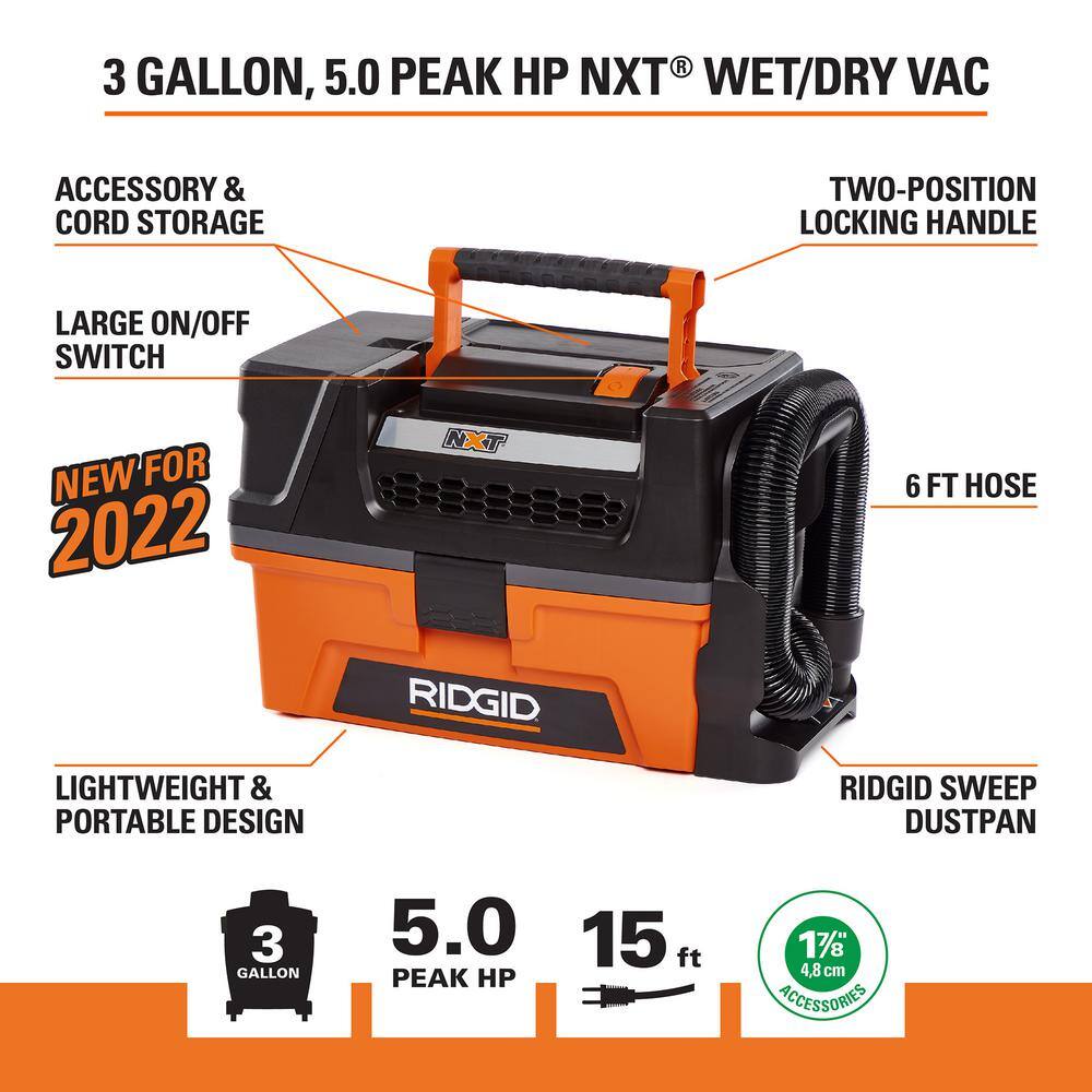 12 Gallon 5.0 Peak HP NXT Wet/Dry Shop Vacuum with Filter, Locking Hose and  Accessories