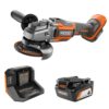 RIDGID R86042KSBN 18V Brushless Cordless 4.5 in. Angle Grinder Kit w/Grinding Disc, Cut-Off Wheel, 4.0 Ah Battery, and Charger