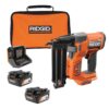 RIDGID R09891B-AC93044SBN 18V Brushless Cordless 18-Gauge 2-1/8 in. Brad Nailer with (2) 4.0 Ah Batteries, Charger, and Bag