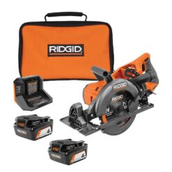 RIDGID R8658B 18V Brushless Cordless 7-1/4 in. Rear Handle Circular Saw with (2) 4.0 Ah Batteries, Charger, and Bag