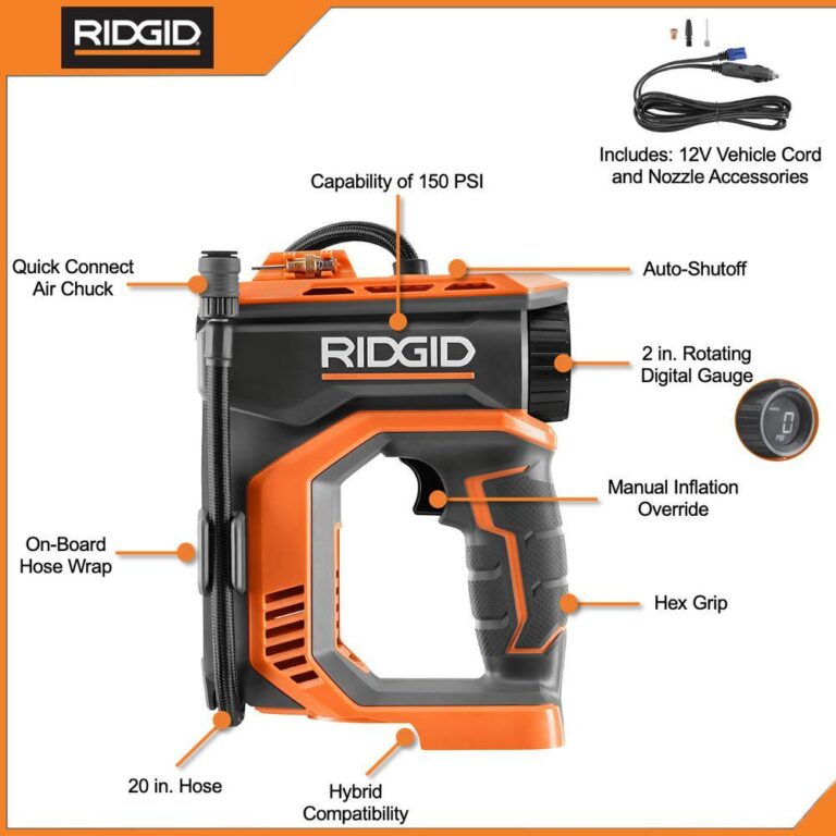 RIDGID R87044KNAC86072B 18V Cordless High Pressure Inflator Kit with 2