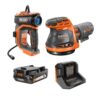 RIDGID  18V Cordless High Pressure Inflator Kit with 2.0 Ah Battery, Charger, and 5 in. Random Orbit Sander