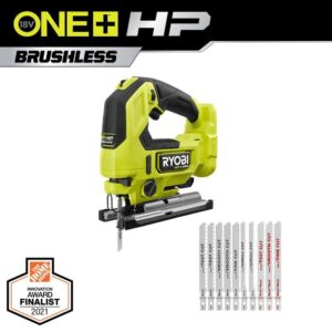 RYOBI PBLJS01B-A14AK101 ONE+ HP 18V Brushless Cordless Jig Saw (Tool Only) with All Purpose Jig Saw Blade Set (10-Piece)