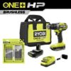 RYOBI PBLDD01K-A972501 ONE+ HP 18V Brushless Cordless 1/2 in. Drill/Driver Kit w/ (2) Batteries, Charger, & 25-Piece Black Oxide Drill Bit Set