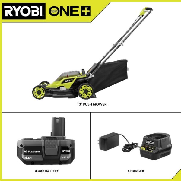 RYOBI P1180 ONE+ 18V 13 in. Cordless Battery Walk Behind Push Lawn