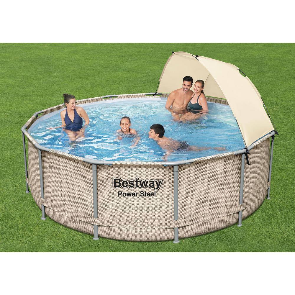 Bestway 5614UE-BW 13 ft. x 13 ft. Round 42 in. Deep Metal Frame Above Ground  Outdoor Swimming Pool Set with Canopy