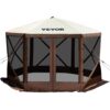 VEVOR MZY612FT12FT604DRV0 Camping Gazebo Tent 12 ft. x 12 ft. 6 Sized Pop-Up Canopy Screen Shelter Tent with Mesh Windows for Camping, Brown/Beige