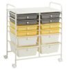 Boyel Living  12 Plastic Drawers Rolling Cart Storage Organizer Bins with Four wheels in Yellow