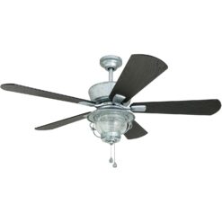 Harbor Breeze Merrimack II 52-in Galvanized LED Indoor/Outdoor Downrod or Flush Mount Ceiling Fan with Light (5-Blade)