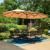 MF Studio 15ft Double-Sided Patio Umbrella with Base Large Outdoor Table Umbrella Beige