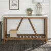 Manor Park Modern Farmhouse Faux Marble and Walnut Entryway Table, Faux White Marble/Walnut