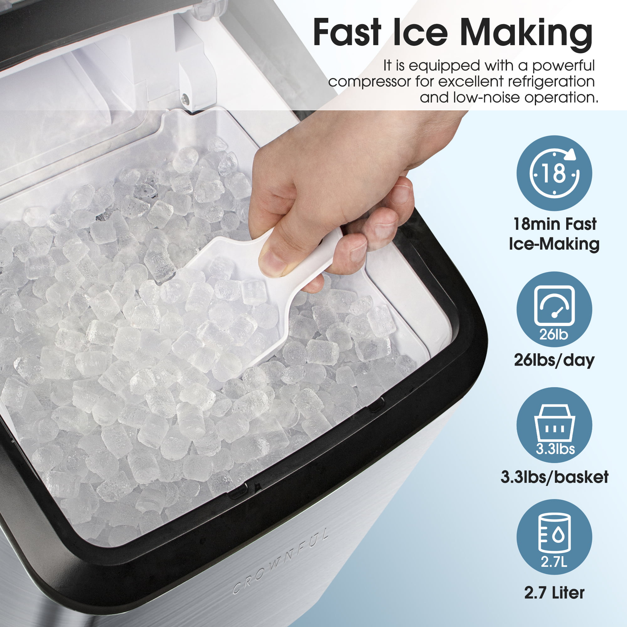 CROWNFUL Nugget Ice Maker Portable Countertop Machine, Auto Water