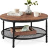 Best Choice Products 2-Tier Round Coffee Table, Rustic Accent Table w/ Wooden Tabletop, Padded Feet, Open Shelf - Brown