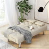 Homfa Upholstered Sofa Bed Couch, Convertible Futon Sleeper Sofa with Removable Armrests and 2 Cup Holders, Cream White