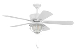 Harbor Breeze 42241 Merrimack II 52-in White LED Indoor/Outdoor Downrod or Flush Mount Ceiling Fan with Light (5-Blade)