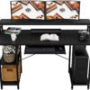 IRONCK Computer Desk 47" with Keyboard Tray, Modern Industrial Home Office PC Desk Study Writing Table with Monitor Stand Storage Shelf, Black