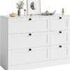 Homfa Storage Cabinet, 6 Drawer Dresser with Wide Space, Modern Closet Storage Drawers, Wooden Sideboard for Living Room, Bedroom, Dining Room, White