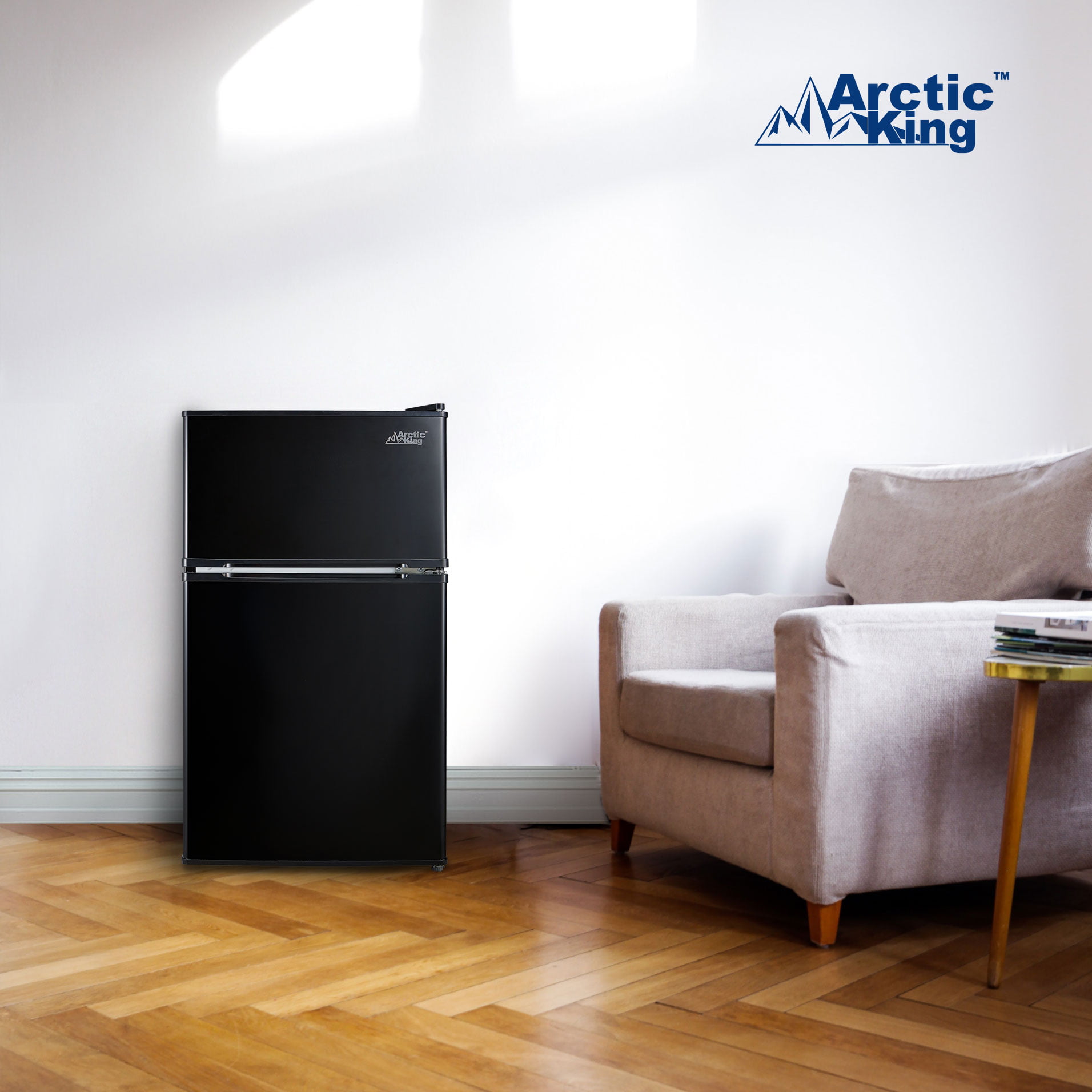 Arctic King 3.2 Cu ft Two Door Compact Refrigerator with Freezer, Black 