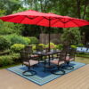 MF Studio 15ft Double-Sided Patio Umbrella with Base Large Outdoor Table Umbrella, Red