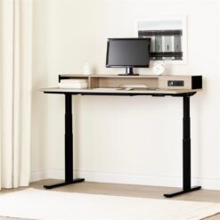 Adjustable Height Standing Desk with Built In Power Bar-Soft Elm and Black