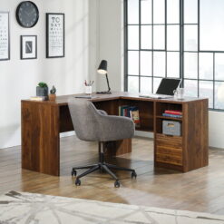 Sauder Harvey Park Mid-Century Modern L-Shaped Office Desk, Grand Walnut Finish