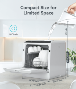 ecozy Countertop Dishwasher, No Hookup Needed, Portable Mini Dishwasher  with 5L Built-in Water Tank, 6 Programs for Apartment, RV and Home
