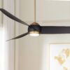 60" Possini Euro Design Modern Indoor Ceiling Fan with Dimmable LED Light Remote Control Warm Brass Black for Living Room Kitchen