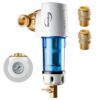 ISPRING WSP50GR+ACX2 Reusable Spin Down Sediment Water Filter 50 Micron with Scraper and 360 Head with Push-Fit Plumbing Fittings
