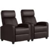 Topeakmart 2pcs Adjustable Recliner Chair PU Leather Reclining Sofa Pocket Spring Home Theater Brown