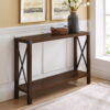 Woven Paths Magnolia Metal X Console Table, Dark Walnut