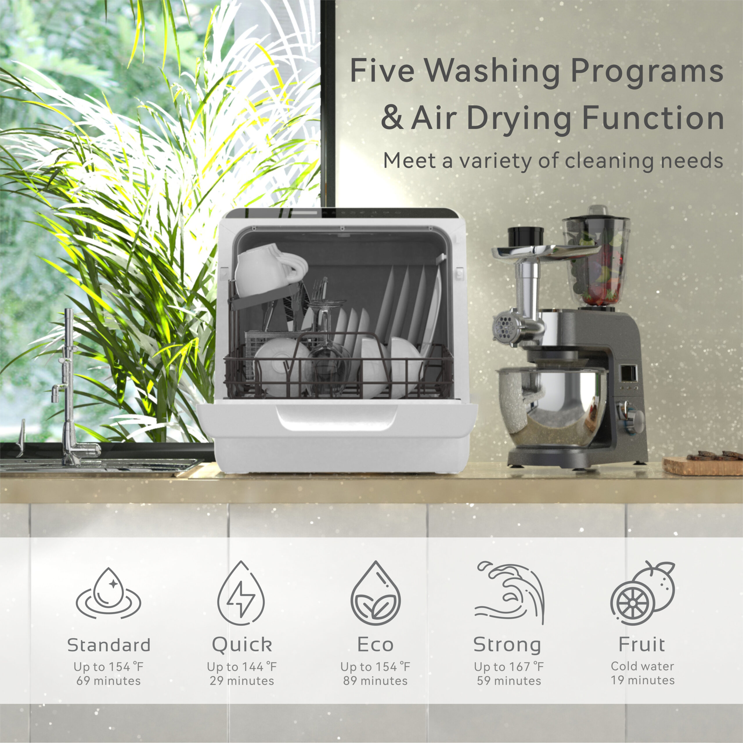 Countertop Dishwasher, 5 Washing Programs Mini Dishwasher with 5L Built-in Water  Tank & Inlet Hose, Baby Care & Fruit Wa - AliExpress