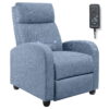 Lacoo Massage Recliner Thick Padded Single Linen Fabric Recliner Chair Sofa Club Chair Home Theater Seating, Blue