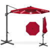 Best Choice Products 10ft 360-Degree Solar LED Cantilever Patio Umbrella, Outdoor Hanging Shade w/ Lights - Red