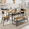 Aiho 30" H Modern Dining Table Set for 6 with 4 Chairs and Bench - Retro