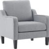 VINGLI Mid-Century Modern Accent Chair,Living Room Upholstered Armchair with Scooped Arms for Bedroom,Apartment,Studio,Office,Waiting Room,Light Gray