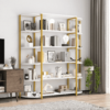 Homfa 6 Tier Bookshelf, Wood Triple Wide Etagere Standing Bookcase for Home Office, White and Gold
