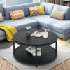 S.Fyronti Morden Round Coffee Tables for Living Room, Wooden Top and Metal Shelf,Grey Brown/Brown/Black