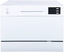 Compact Countertop Dishwasher/Delay Start-Energy Star Portable Dishwasher with Stainless Steel Interior and 6 Place Settings Rack Silverware Basket/Apartment Office Home Kitchen, White