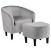 Easyfashion Velvet Club Accent Chair and Ottoman Set, Gray