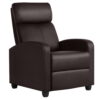 Alden Design Faux Leather Push Back Theater Recliner Chair with Footrest, Brown