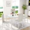 Syngar 5 Piece Dining Set, Modern Dining Table and Chairs Set for 4, Kitchen Dining Table Set with Faux Marble Tabletop and 4 PU Leather Upholstered Chairs, for Small Space, Breakfast Nook, White, D8531
