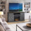 Twin Star Home Barn Door TV Stand for TVs up to 70 inches with ClassicFlame Electric Fireplace, Antique Gray