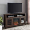 Woven Paths Highboy 2 Door Electric Fireplace TV Stand for TVs up to 65", Brown