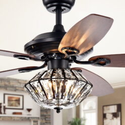 Makore Matte Black 52-inch Lighted Ceiling Fan with Crystal Shade (includes Remote and Light Kit)