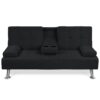 Best Choice Products Modern Linen Convertible Futon Sofa Bed w/ Removable Armrests, Metal Legs, 2 Cupholders - Black