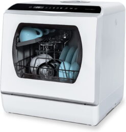 Hermitlux Countertop Dishwasher, 5 Washing Programs Portable Dishwasher With 5-Liter Built-in Water Tank For Glass Door