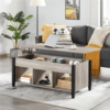 Alden Design 47.5" Lift Top Coffee Table with 3 Storage Compartments, Rustic Gray
